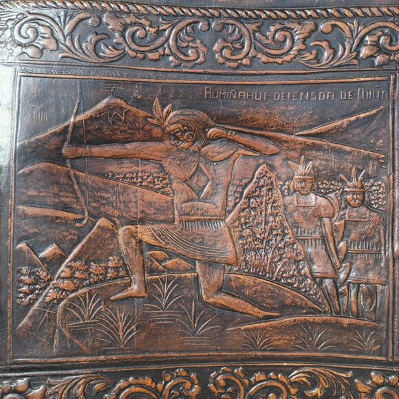 Angel Pazmino Tooled Leather Chair Seat Replacement Parts Warrior with Bow Vtg - Picture 5 of 16